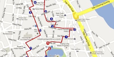 Hanoi mga lugar ng interes sa mapa